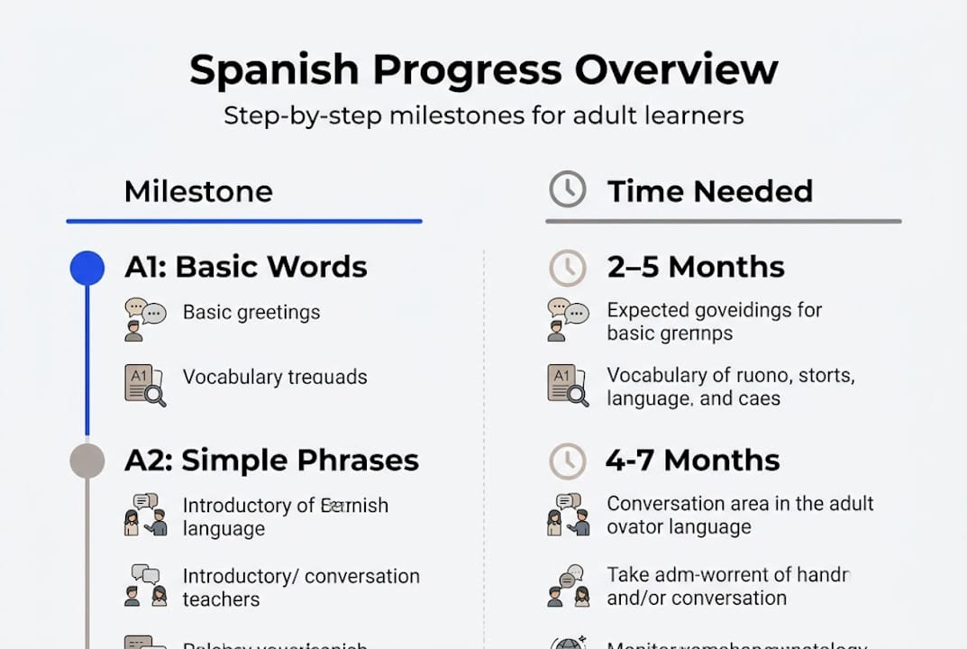 Infographic showing Spanish milestones and time needed