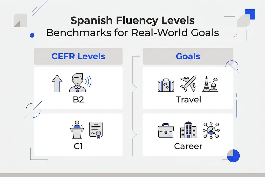 Infographic showing Spanish fluency levels and benchmarks