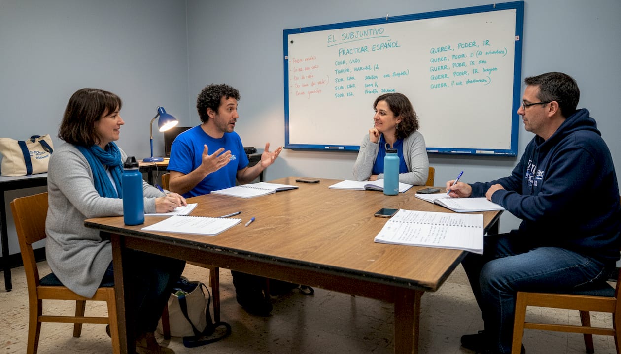 Adults practicing Spanish in community group class