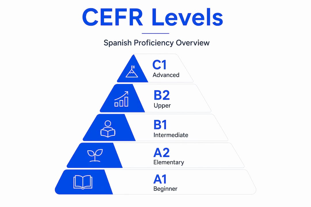 Hierarchical infographic of Spanish CEFR levels
