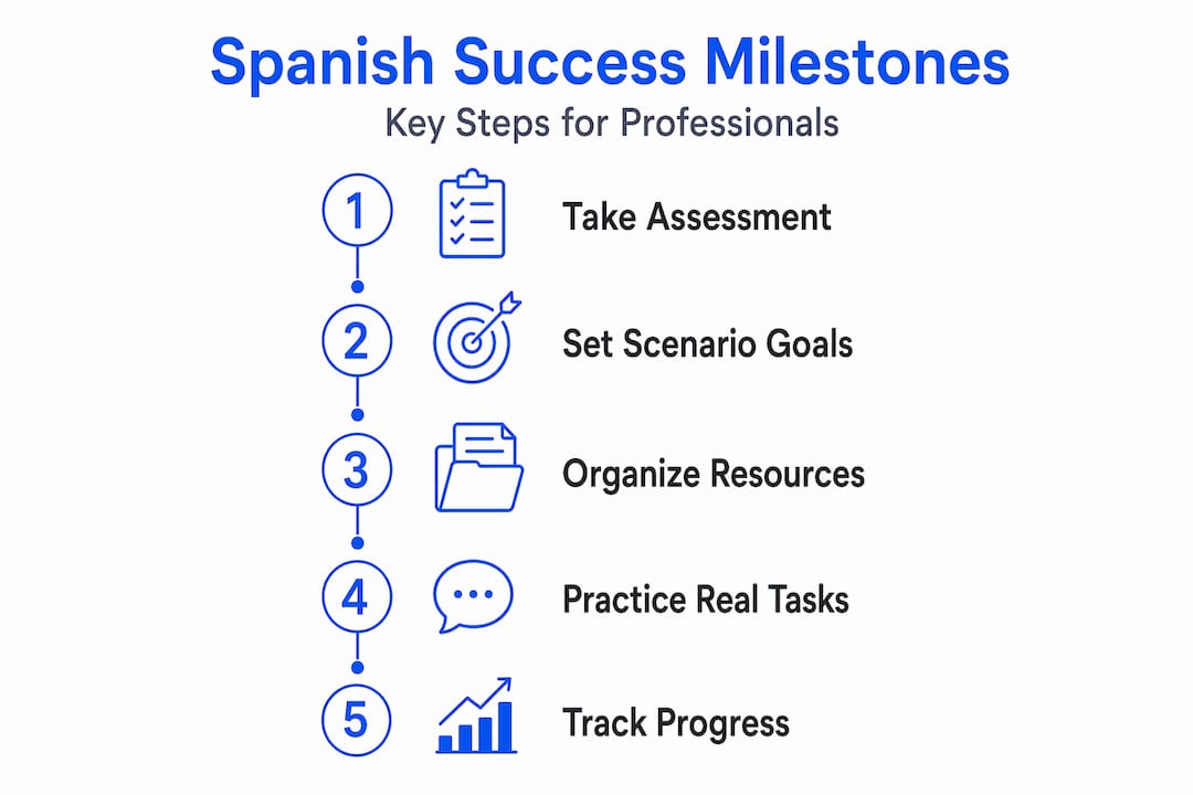 Infographic five steps Spanish training progress