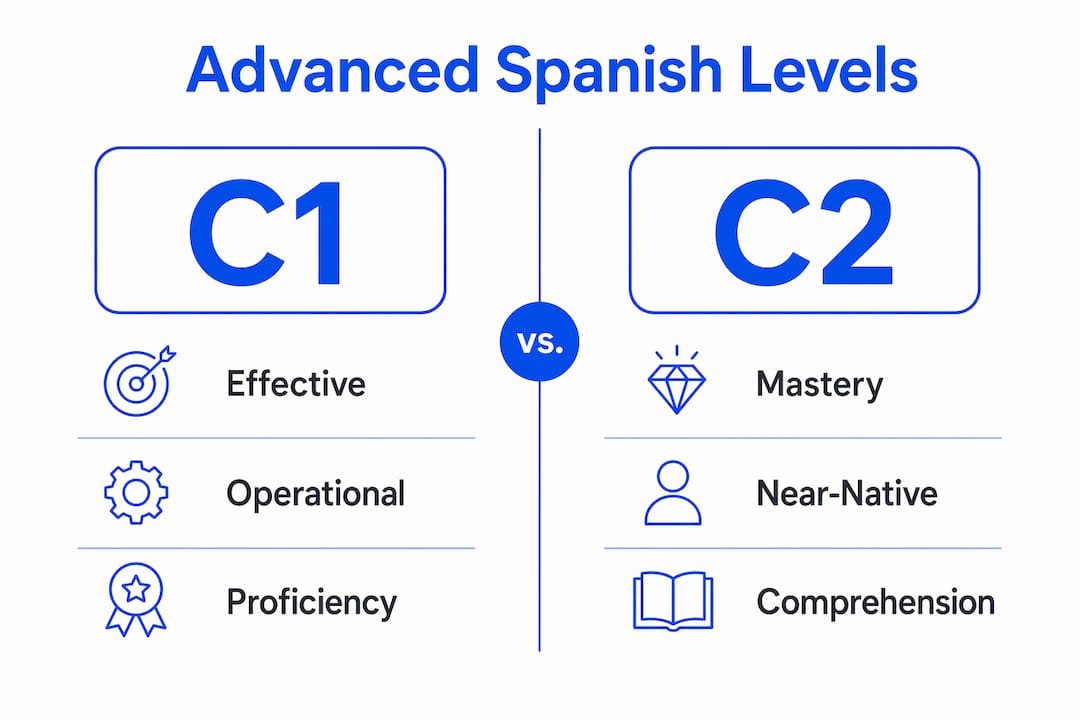 Infographic comparing CEFR C1 and C2 levels