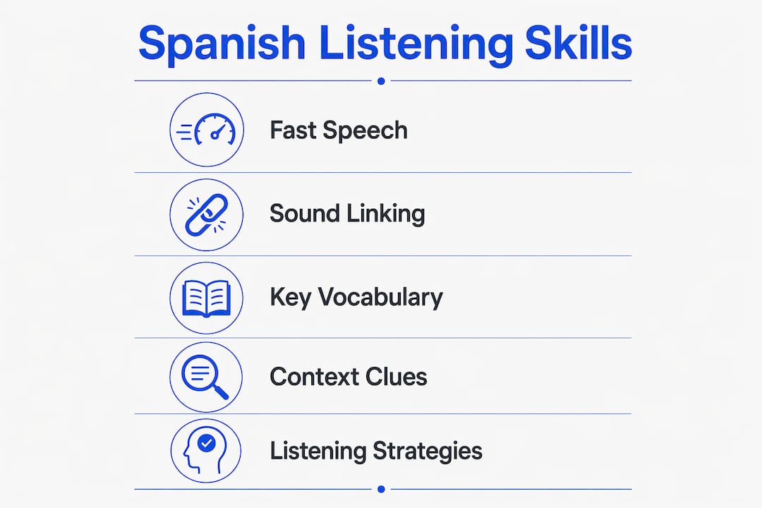 Infographic illustrating key listening comprehension skills